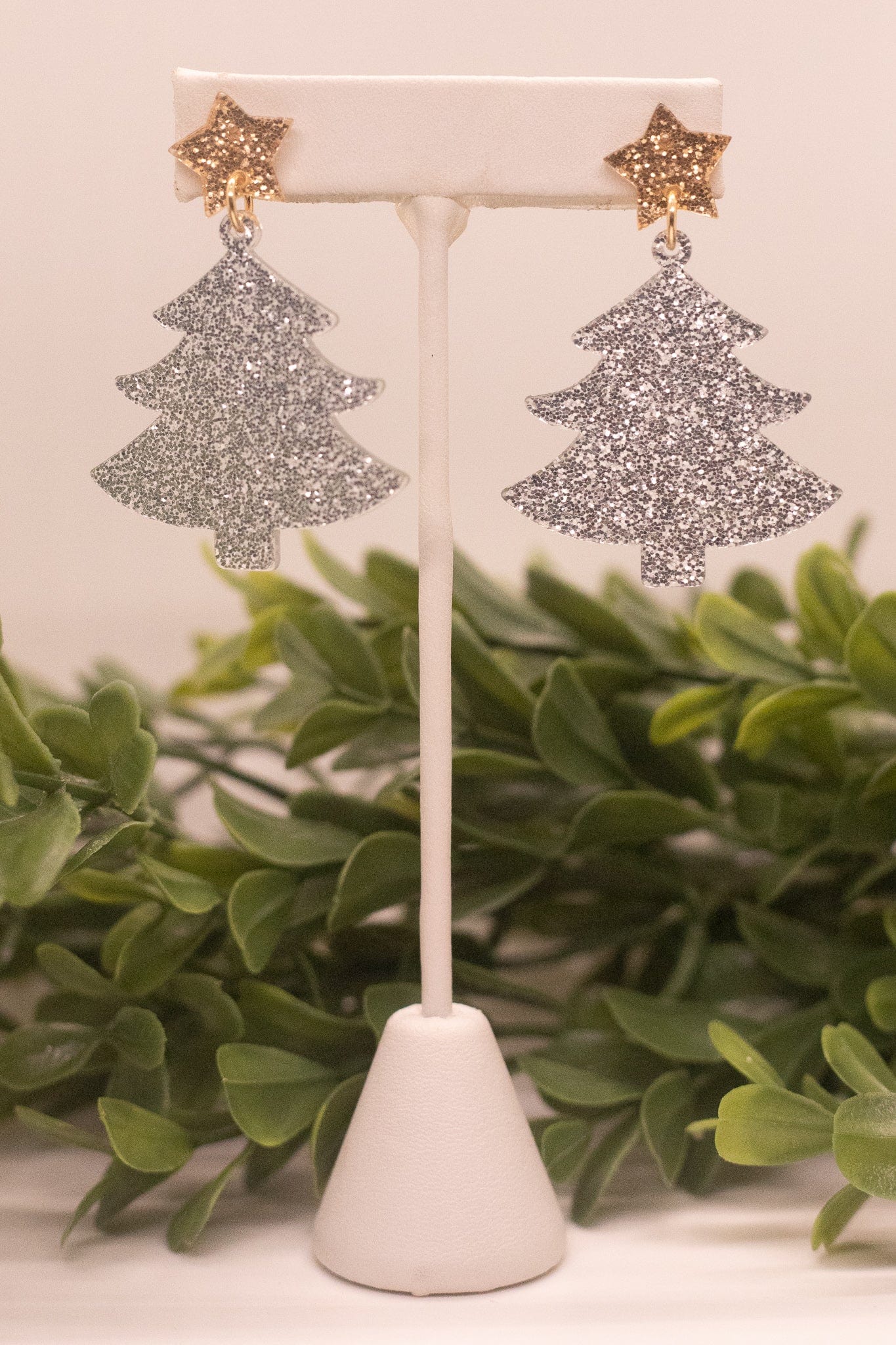 Silver Glitter Christmas Tree Post Earring