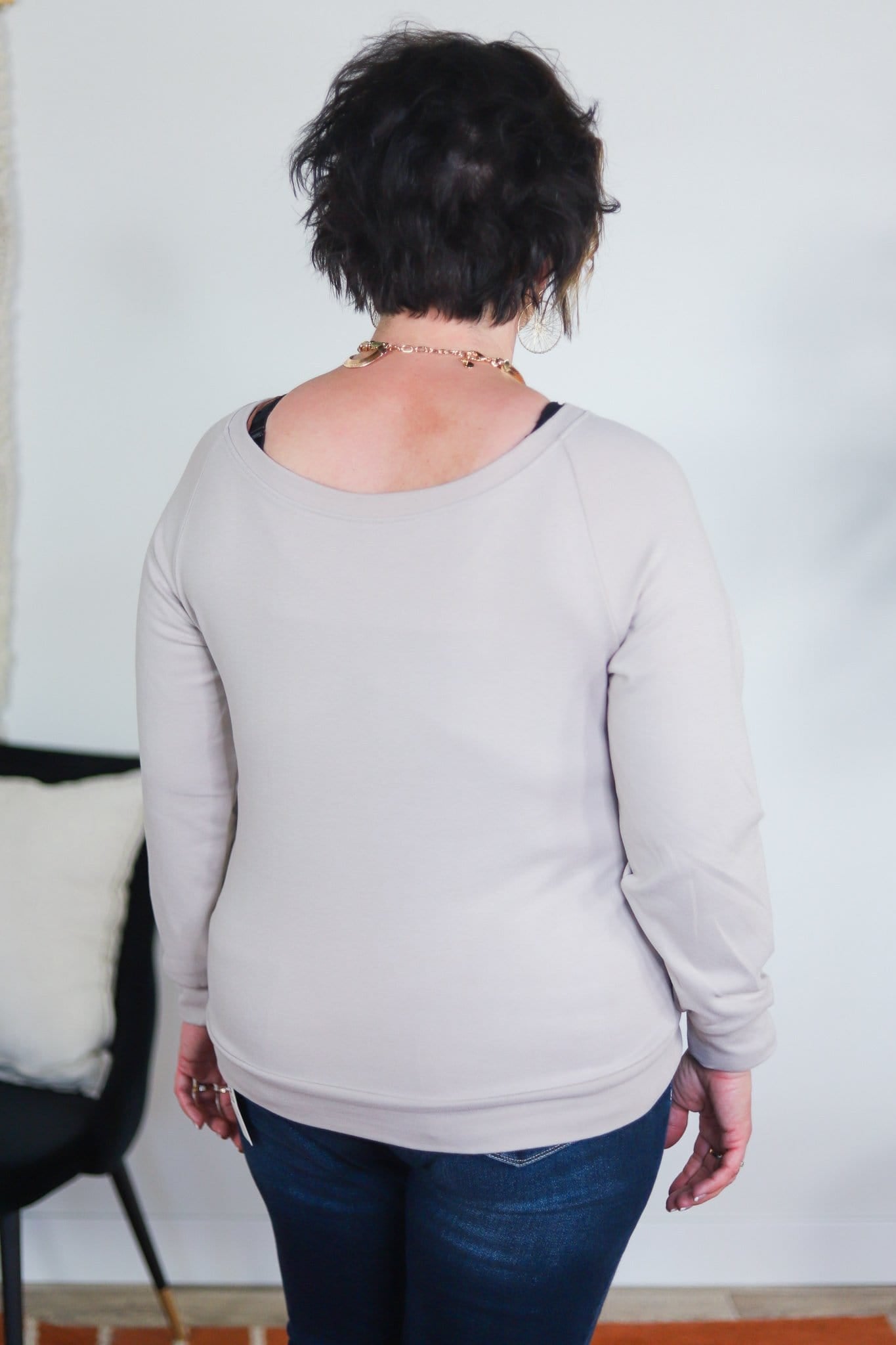 Beige Solid Brushed Off Shoulder Sweater