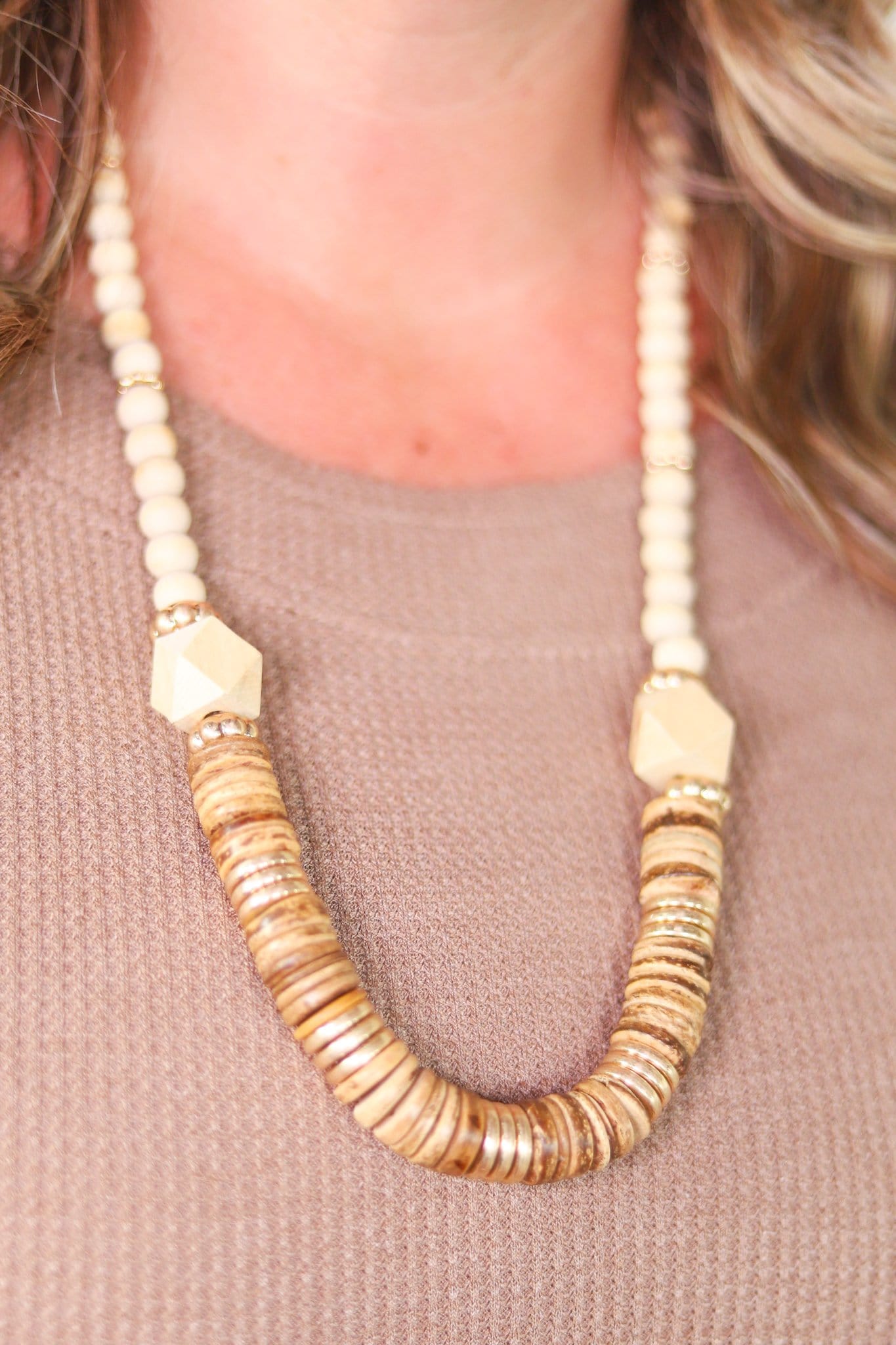 Wood & Metallic Mix Necklace