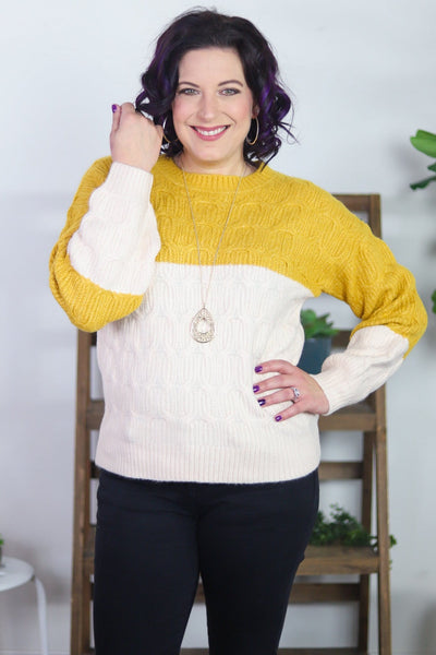 Mustard Colorblock Bubble Sleeve Sweater