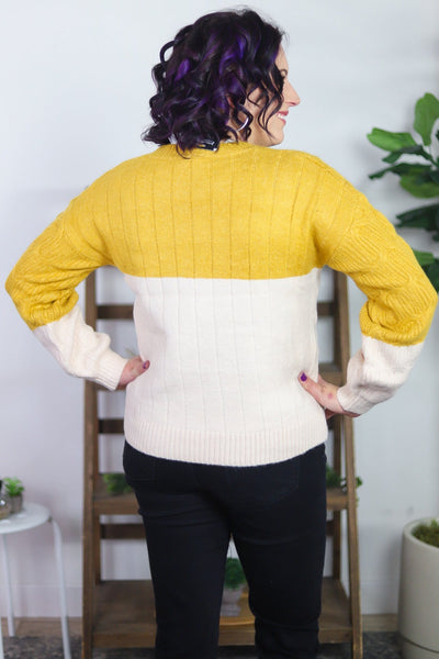 Mustard Colorblock Bubble Sleeve Sweater