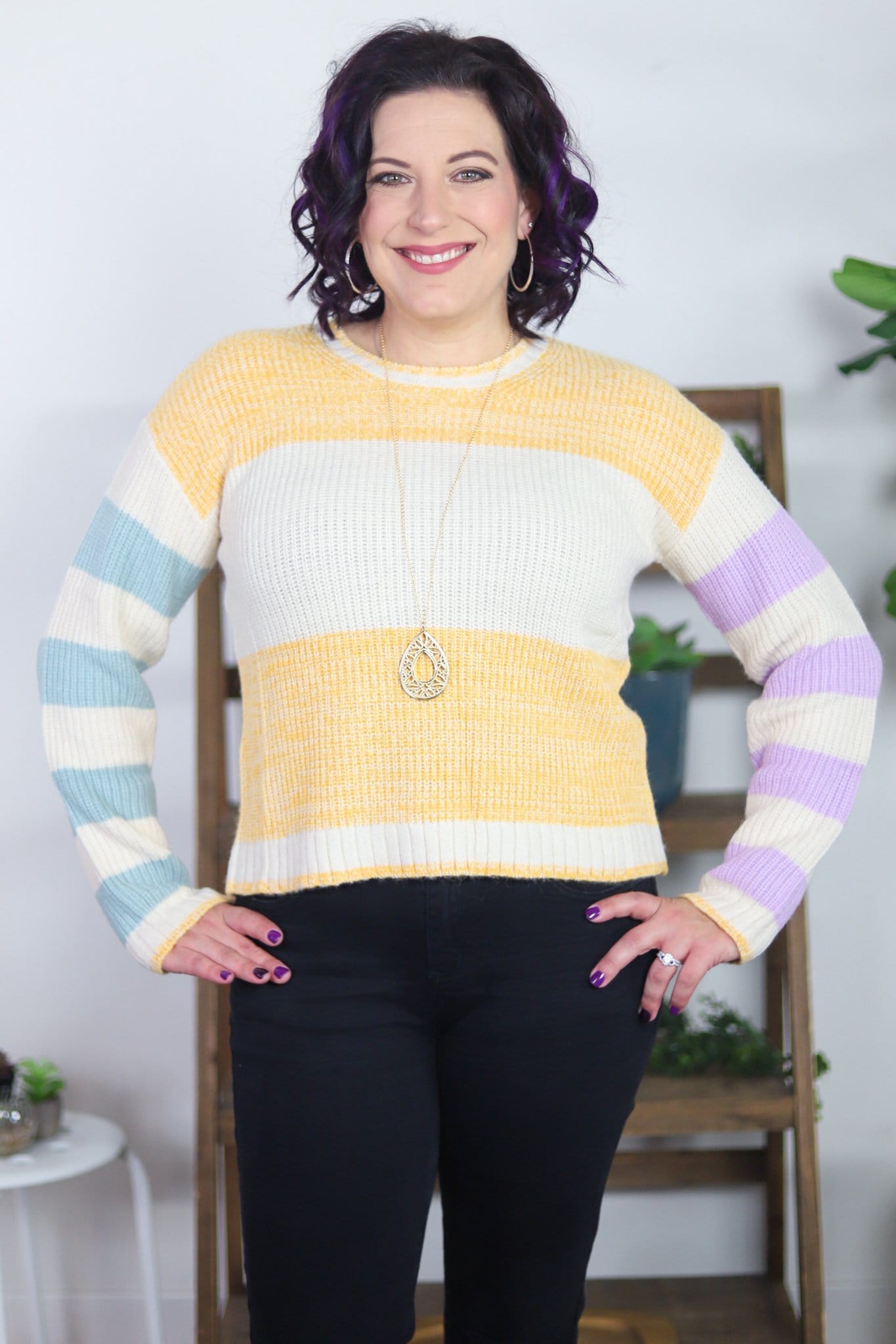 Mustard Colorblock Sleeve Sweater