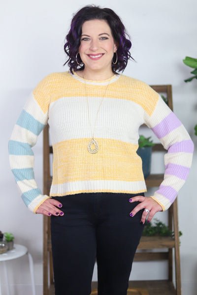 Mustard Colorblock Sleeve Sweater