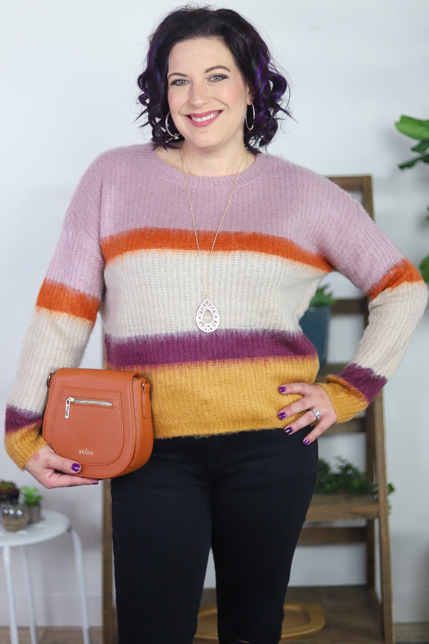 Fall Brushed Stripe Crew Neck Sweater