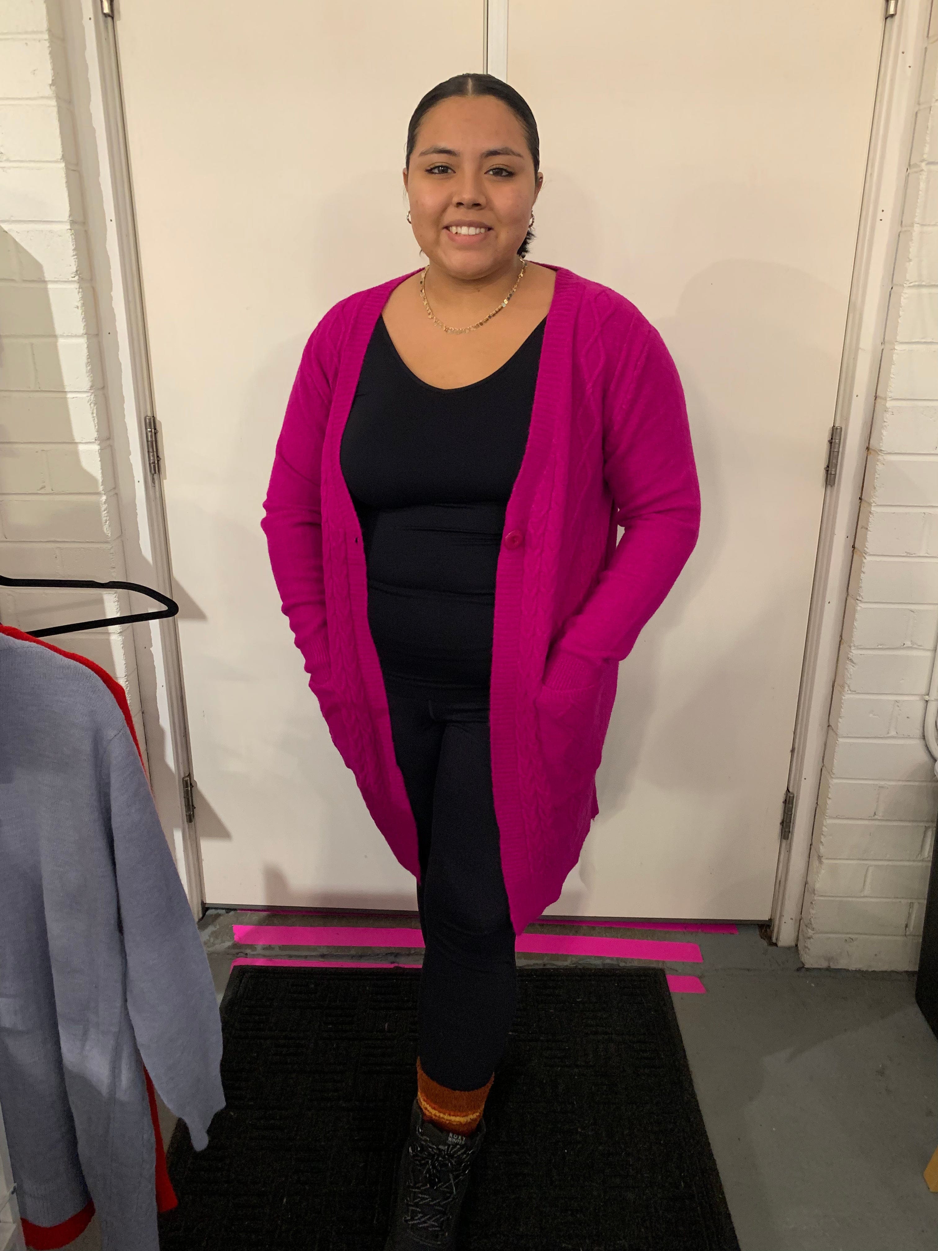 Magenta One Size Cable Cardigan