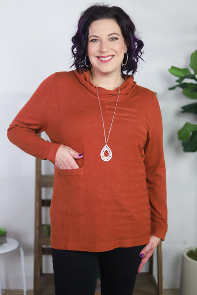 Knit Cowl Neck Rib Detail Sweater