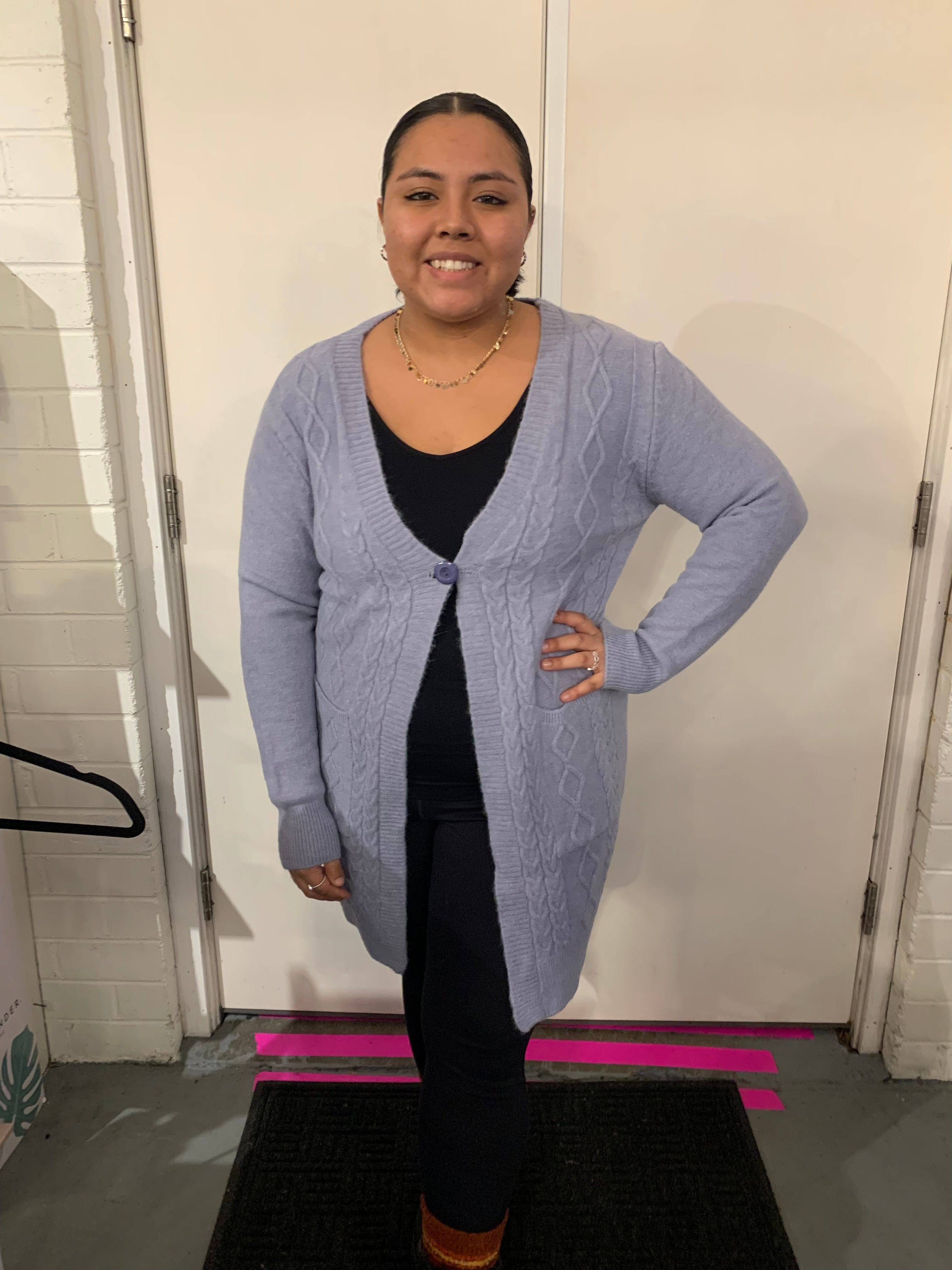 Gray One Size Cable Cardigan
