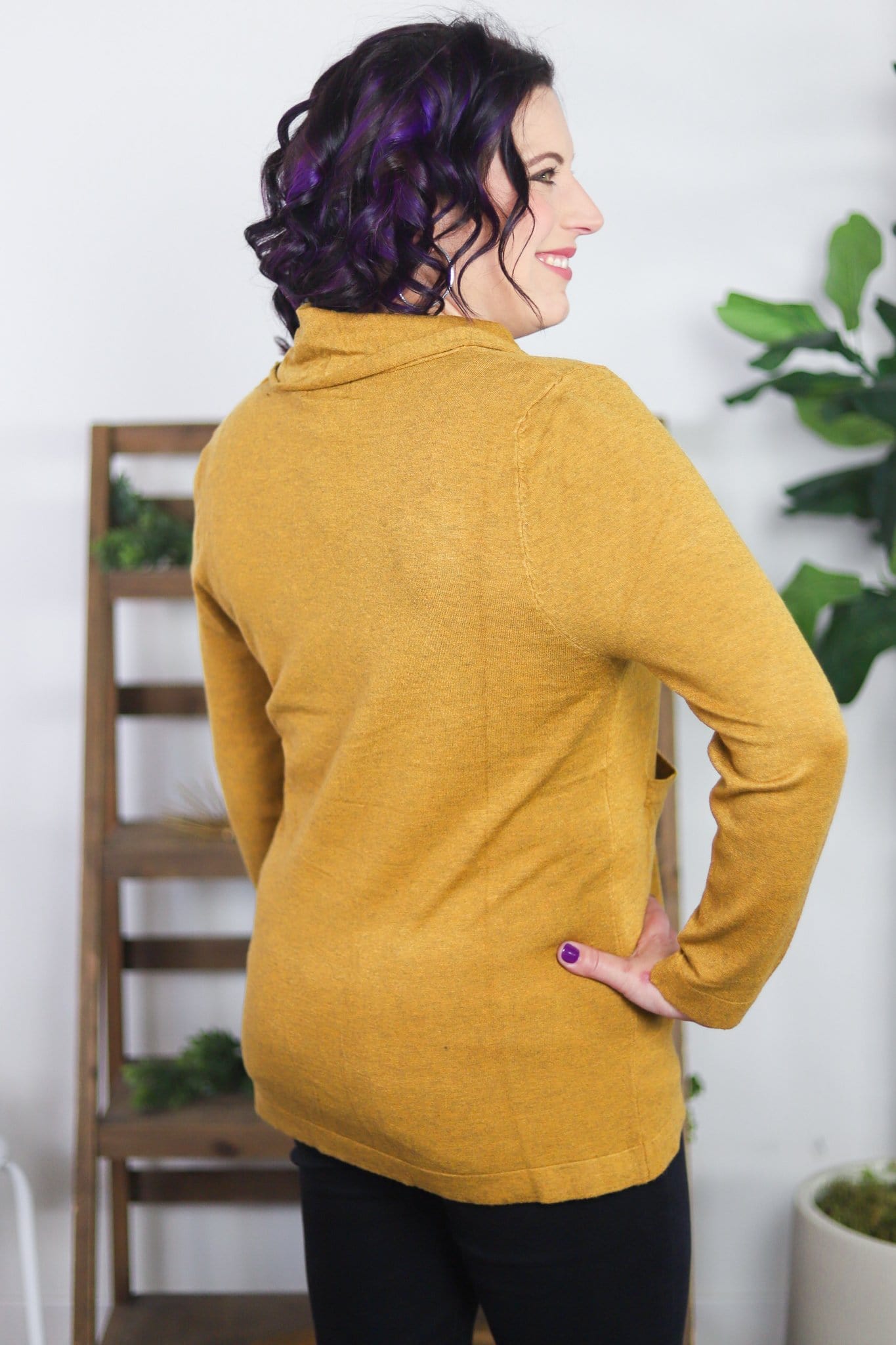 Knit Cowl Neck Rib Detail Sweater