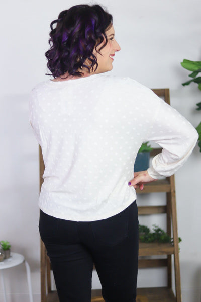Cream Dotted Cozy Long Sleeve Top
