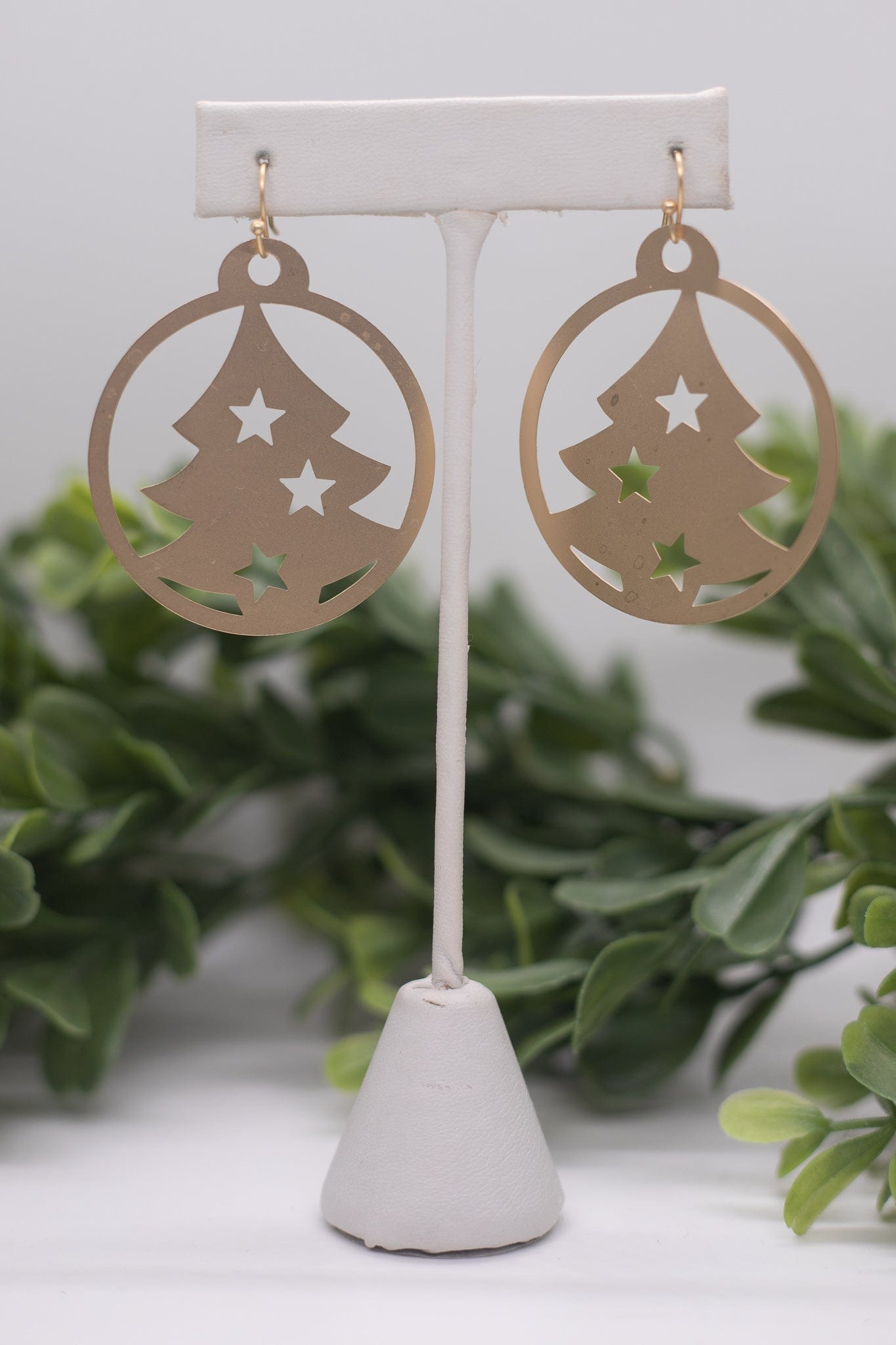Gold Cutout Christmas Tree Circle Earring
