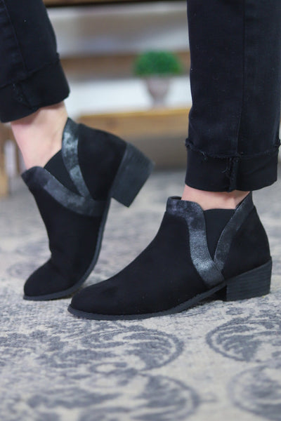 Crisp Black Metallic Bootie