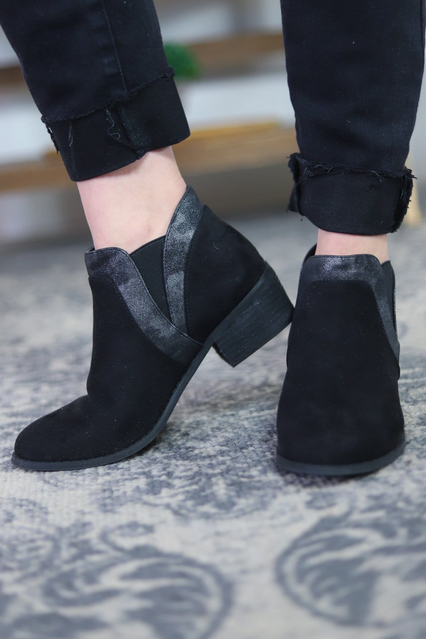 Crisp Black Metallic Bootie