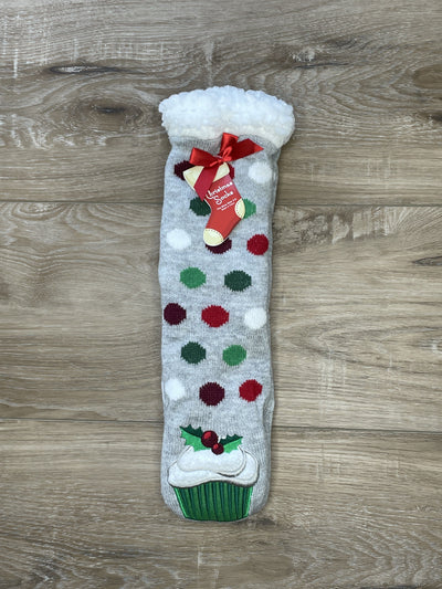grey spotted cupcake sock