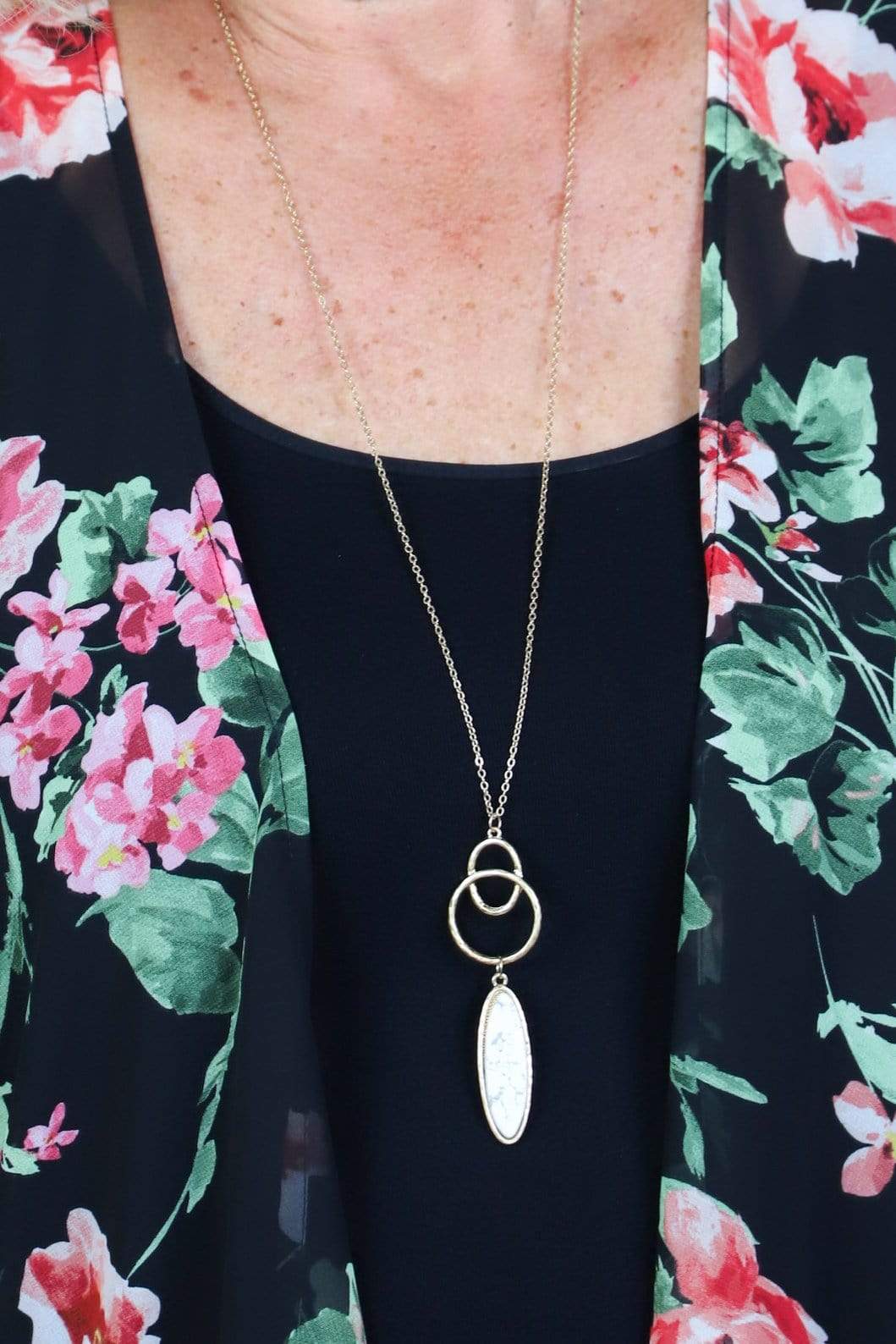 Oval Stone Long Necklace