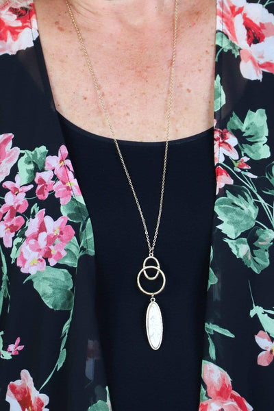 Oval Stone Long Necklace