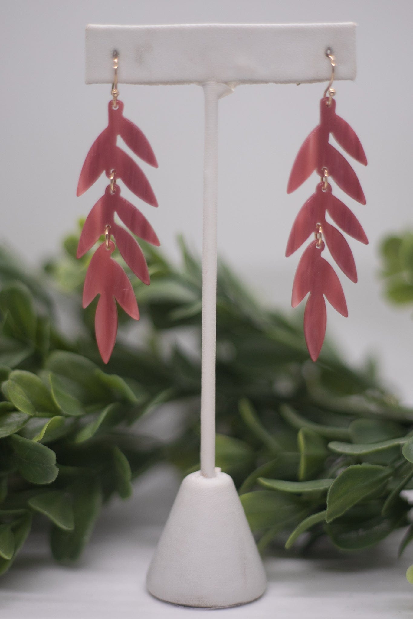 Mauve Acetate Dangle Leaf Earring