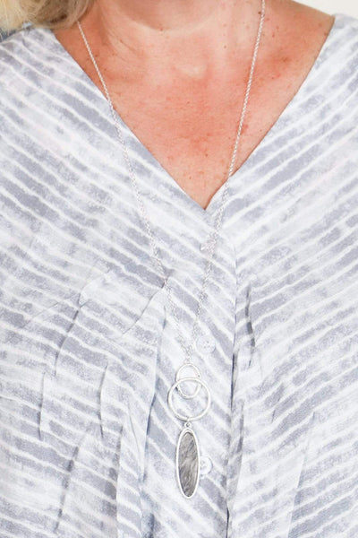 Oval Stone Long Necklace