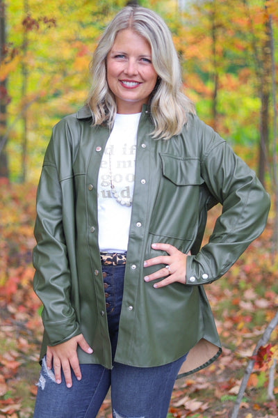 Olive Button Up Long Sleeve