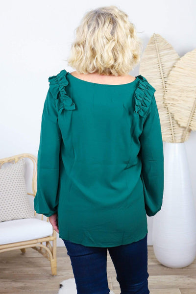 green long sleeve ruffle top