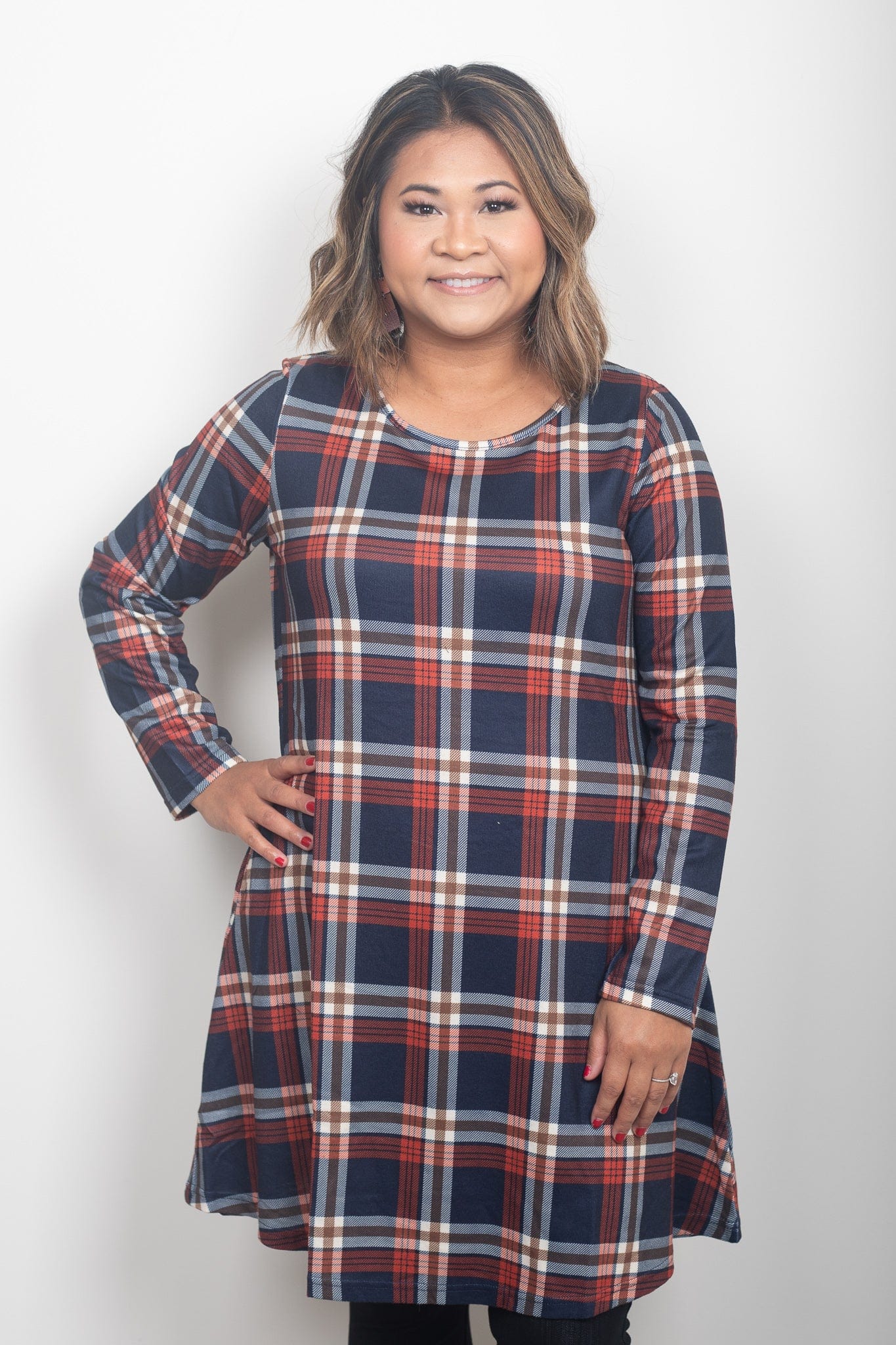 Navy Plaid A-Line Dress