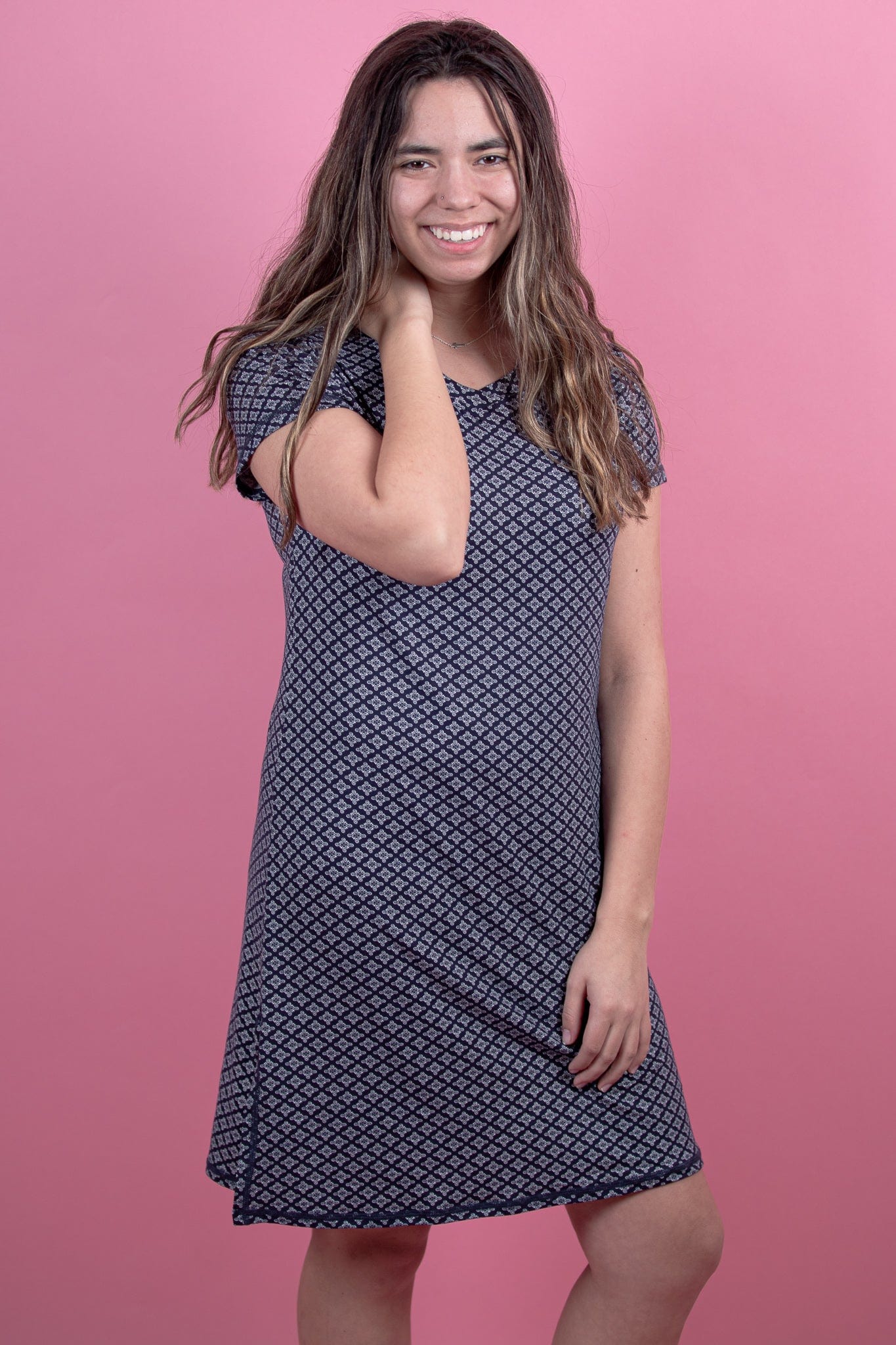Navy Medallion Stamp Sleep Dress