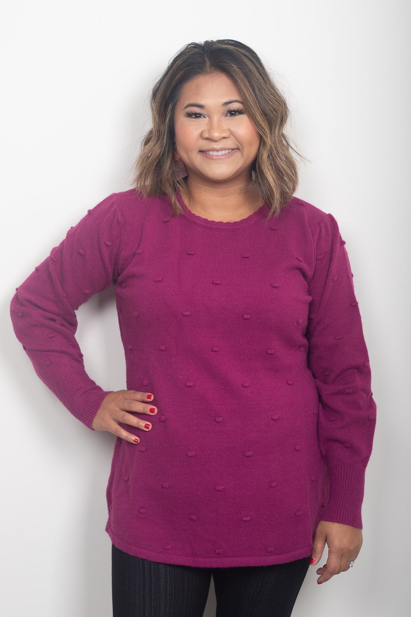 Magenta Pom Pom Knit Sweater