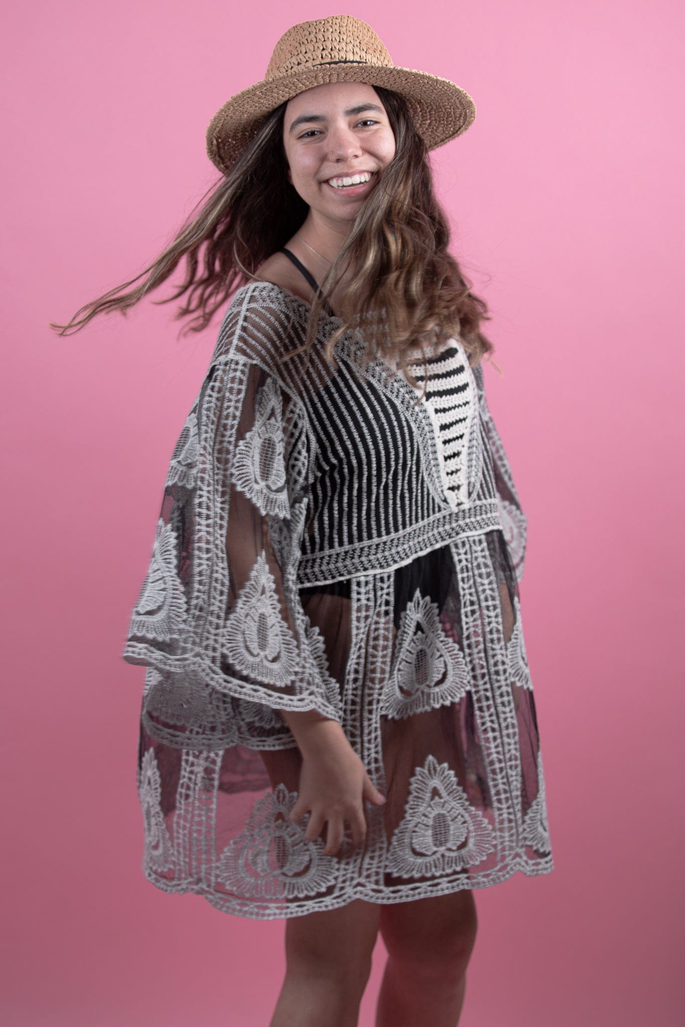 Black Leaf Lace Cover-Up
