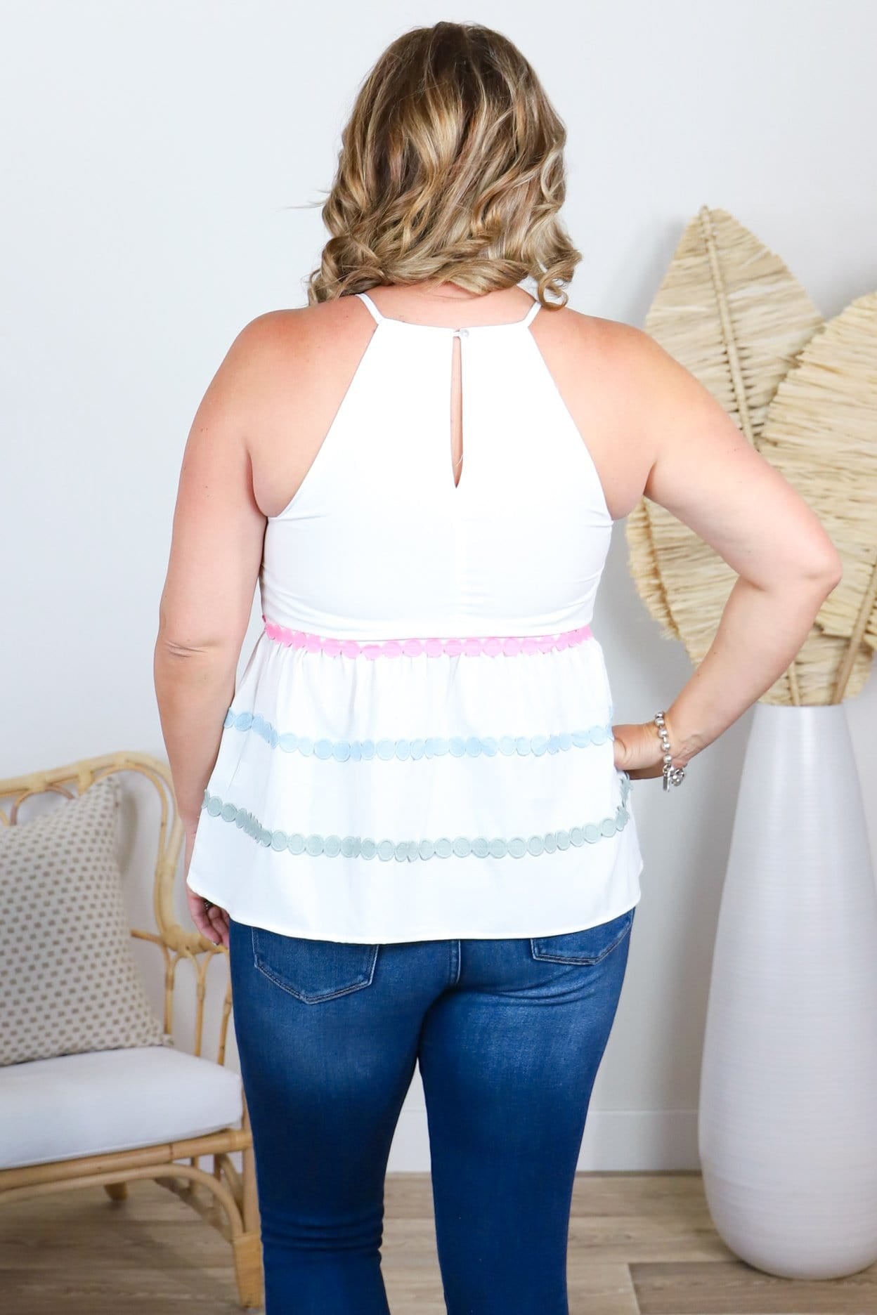 Off White Multi Dot Stripe Tank