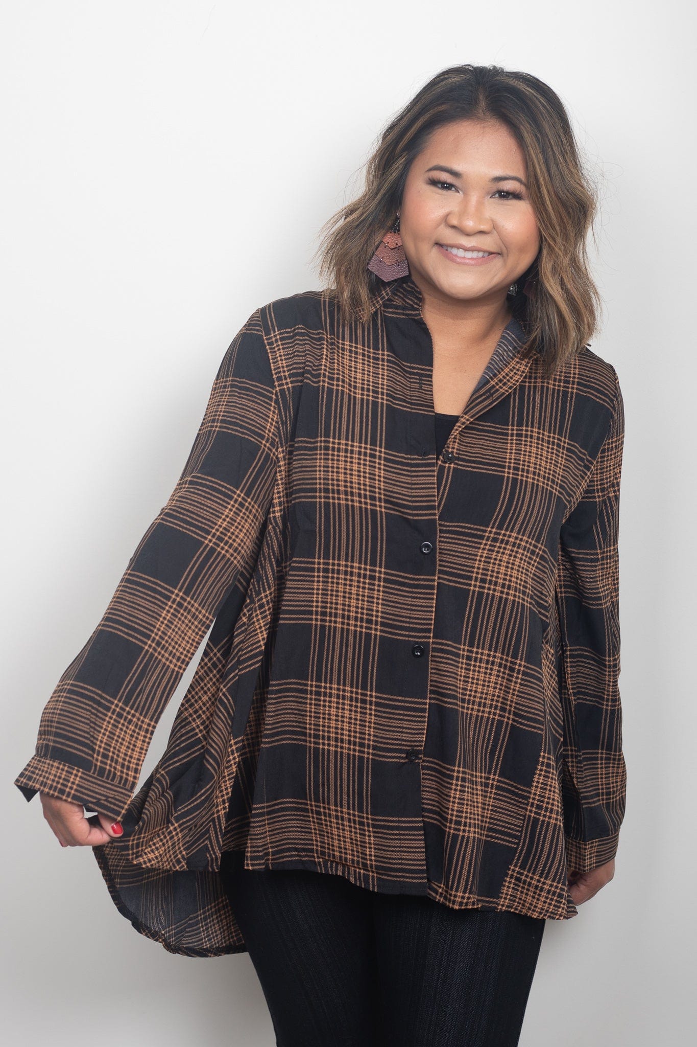Brown Plaid A-Line Top
