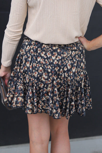 Black Printed Ruffle Swing Skort