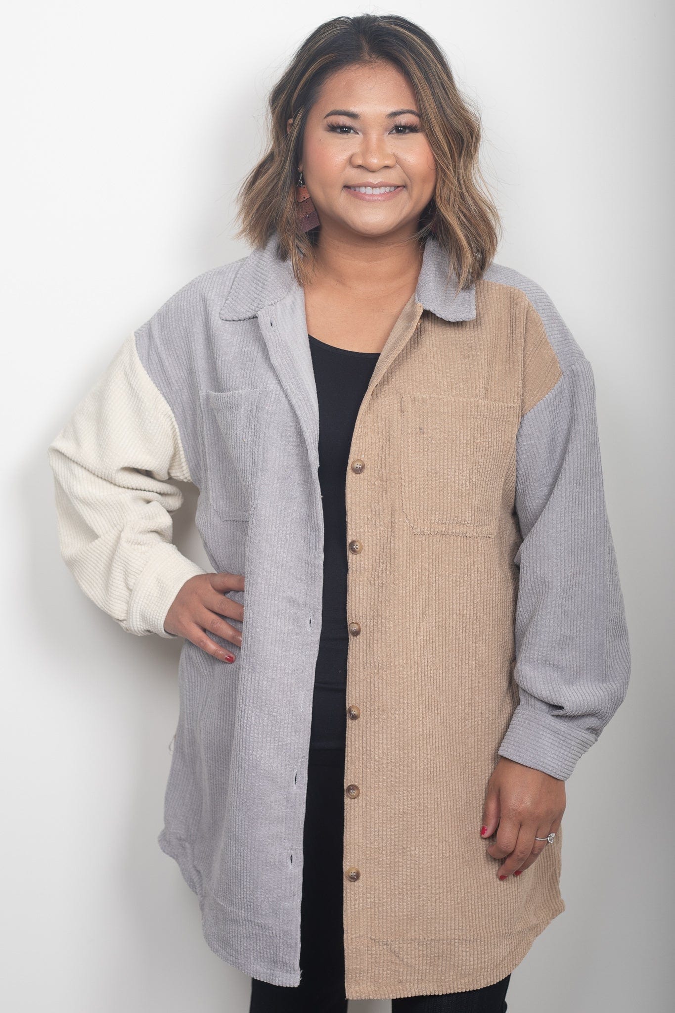 Grey Longline Corduroy Shacket