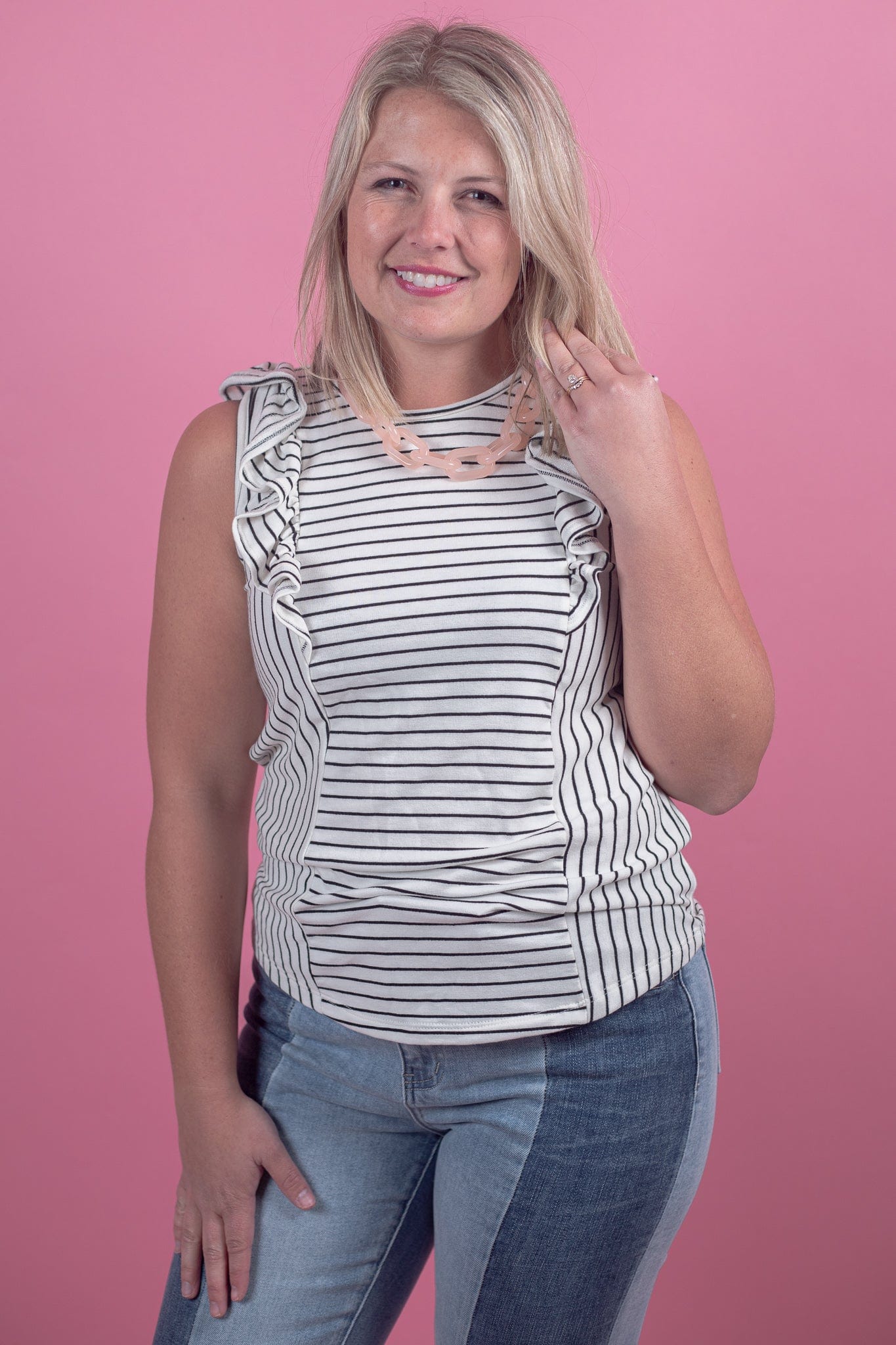 Classic Stripe Ruffle Detail Top