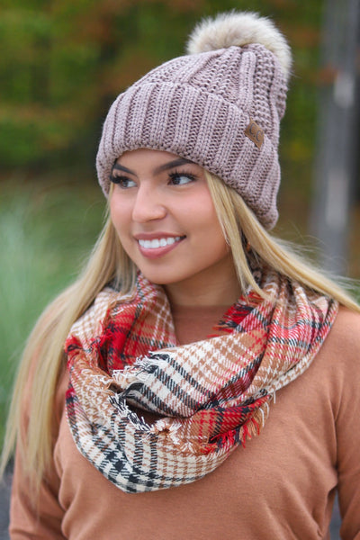 Fuzzy Lined Fur Pom  CC Beanie - Neutrals - 2021