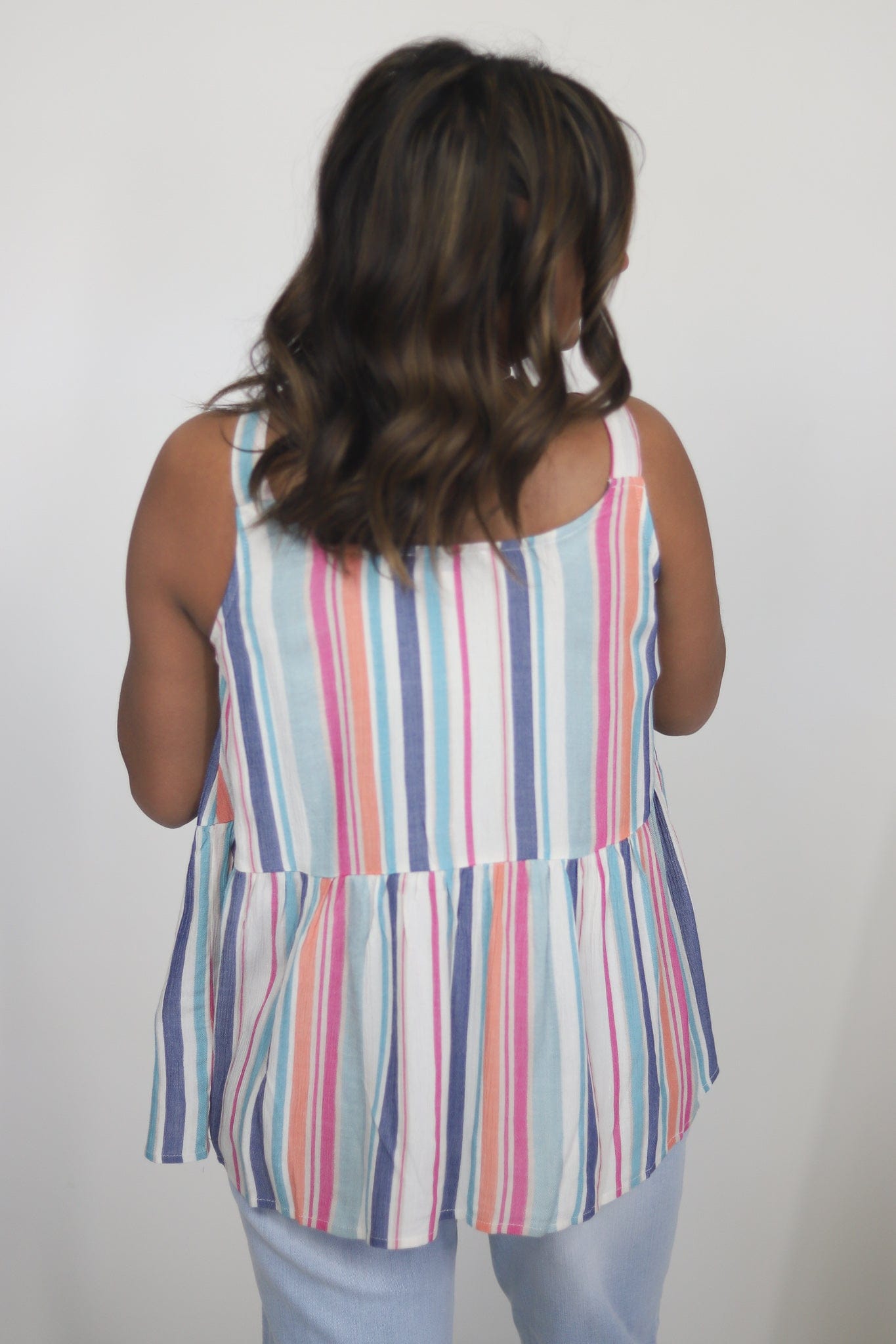 Happy Days Stripe Button Peplum Tank