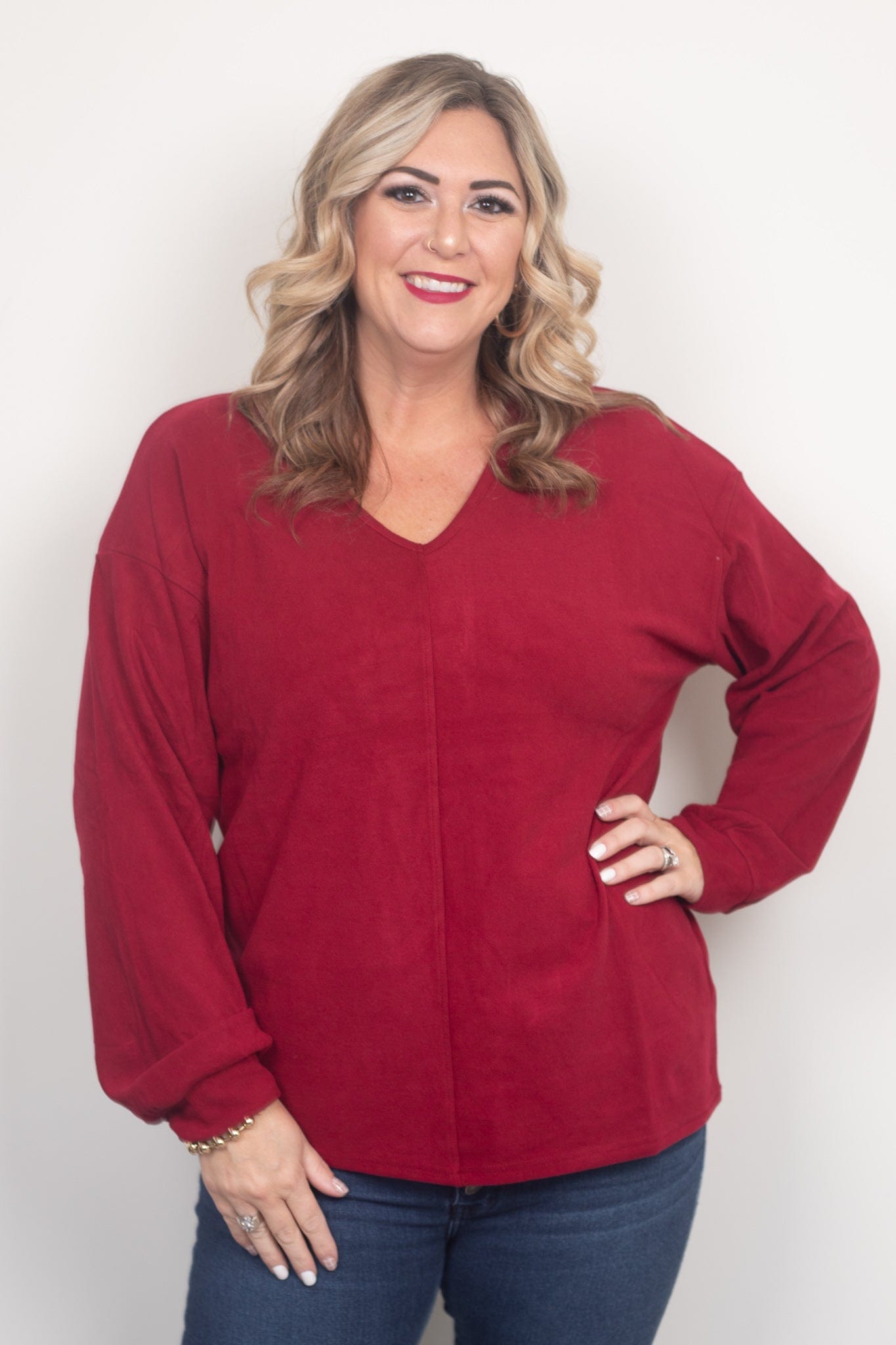 red velvet v-neck top
