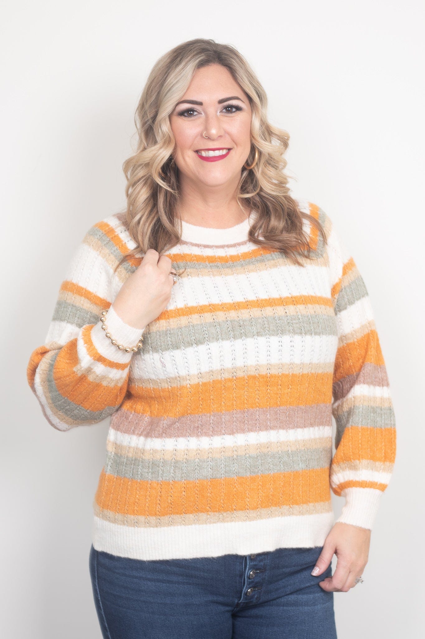 striped fuzzy sweater