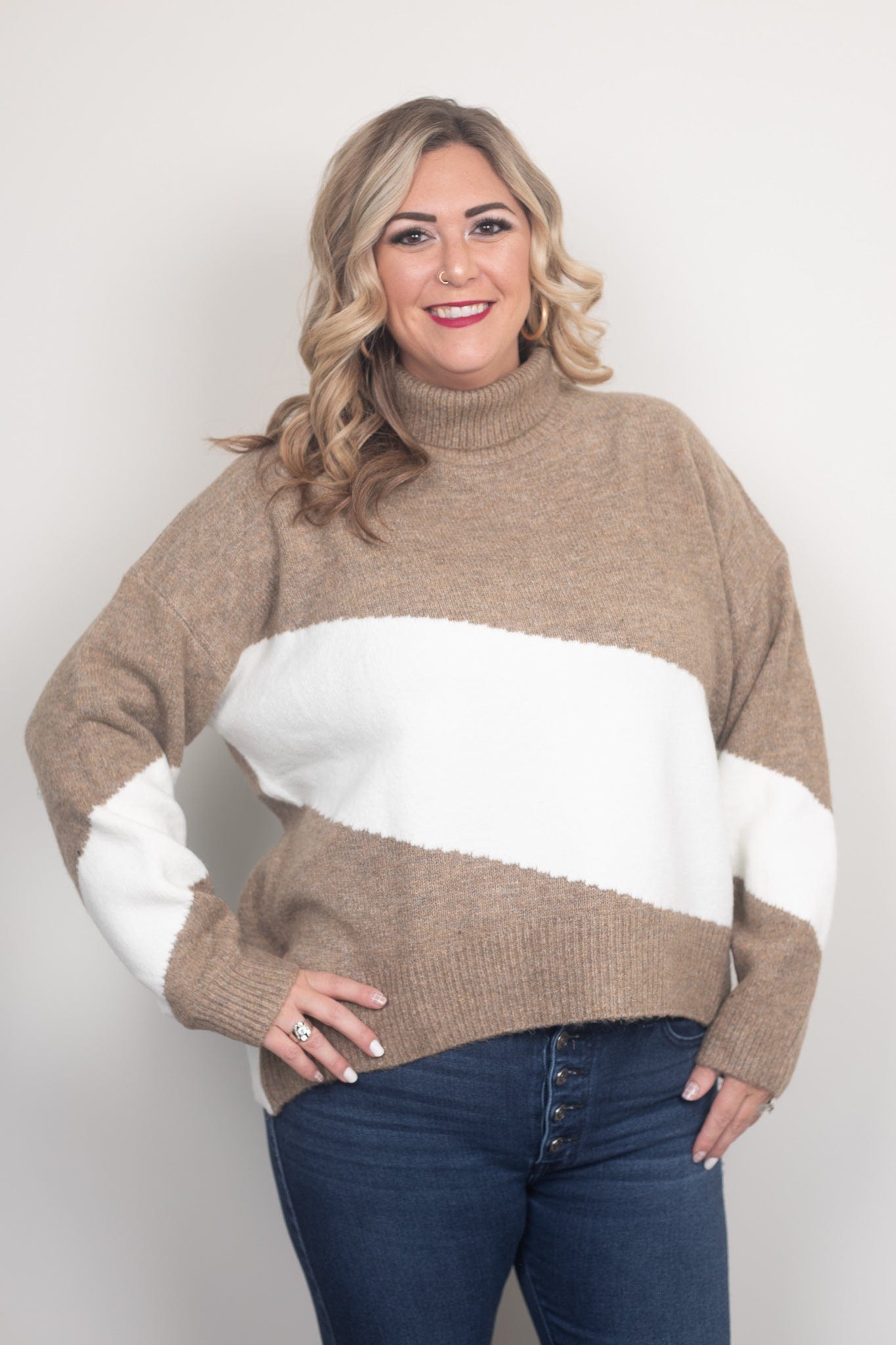 Sand Turtle Neck Knit Sweater