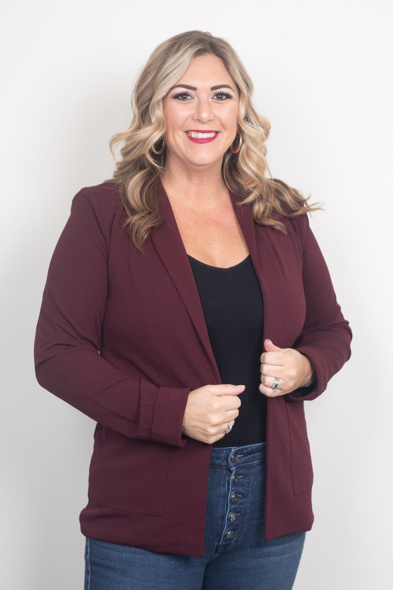 Burgundy Stretch Knit Blazer