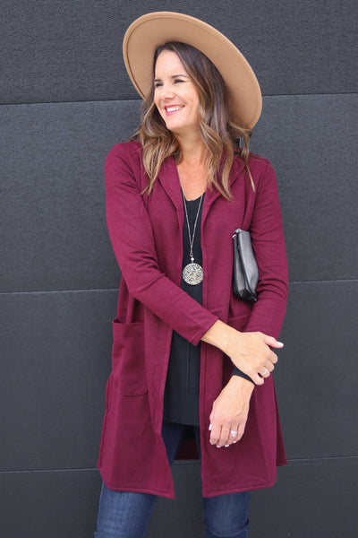 Wine Bailey Open Front Coat