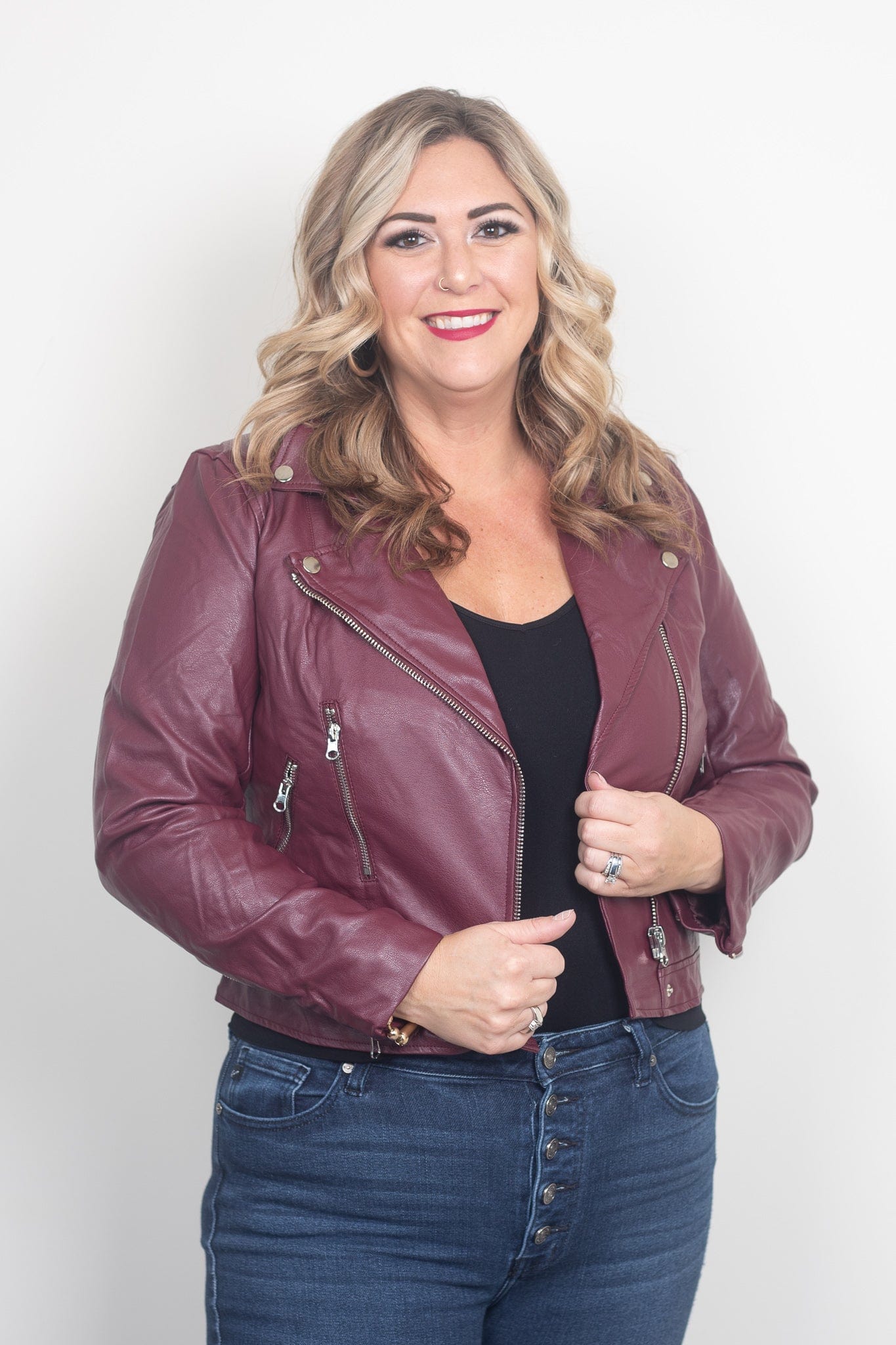 Burgundy Leather Moto Jacket