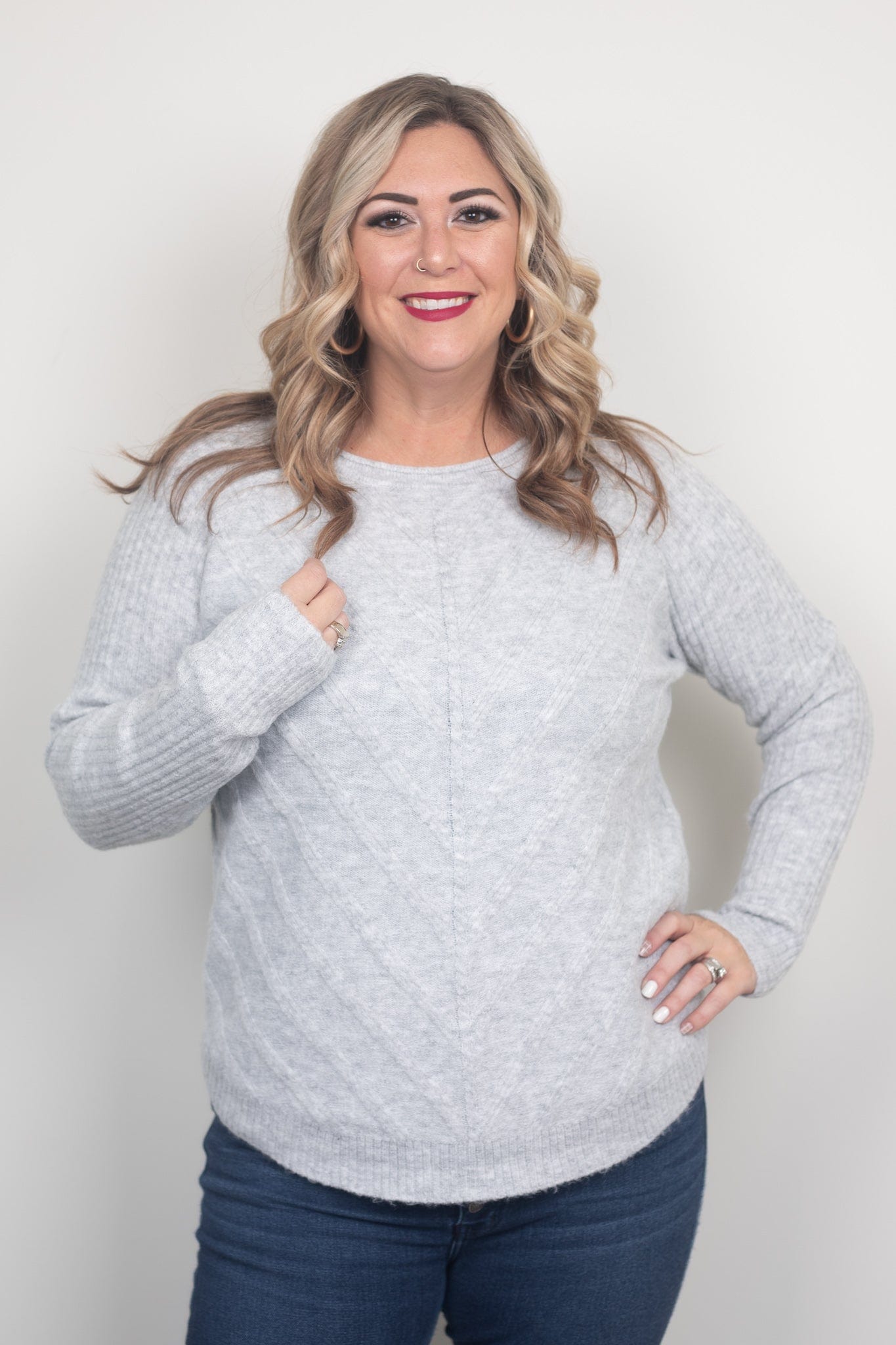 Grey Texture Raglan Pullover Sweater