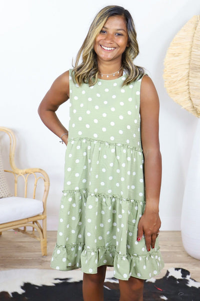 Crepe Ruffle Dot Dress