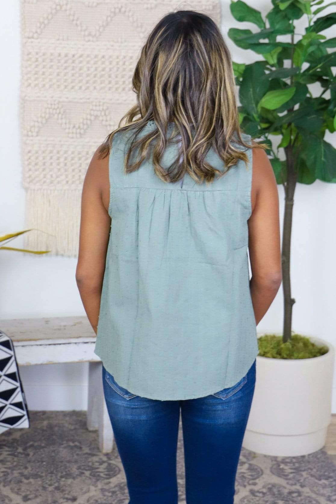Olive Cotton Swiss Dot Top