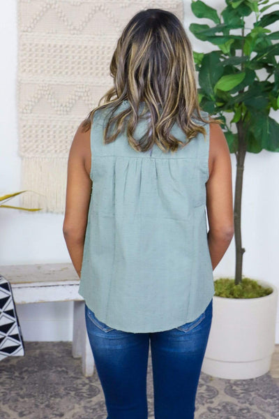 Olive Cotton Swiss Dot Top
