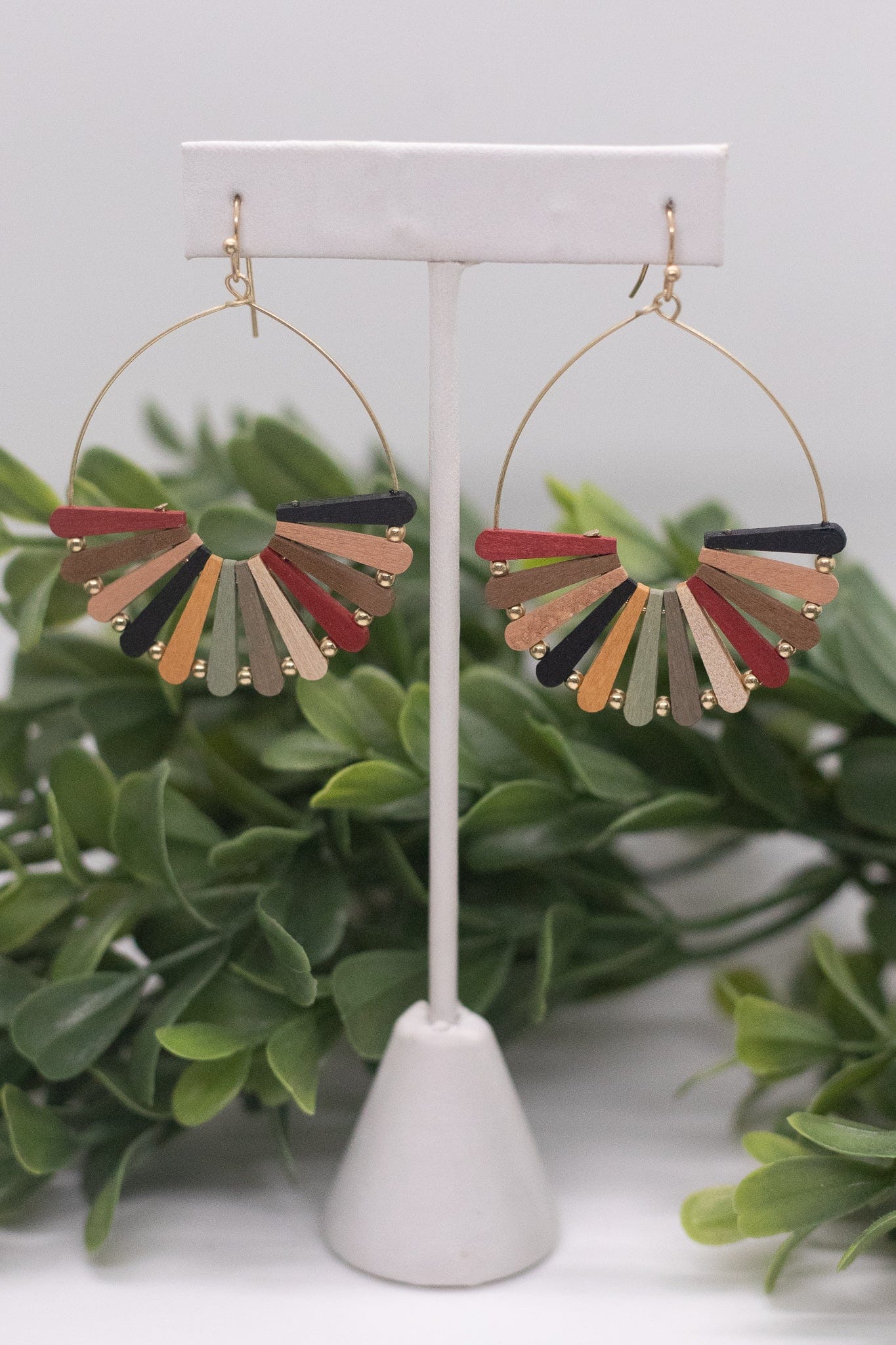 Multi Color Wood Detail Teardrop Earring