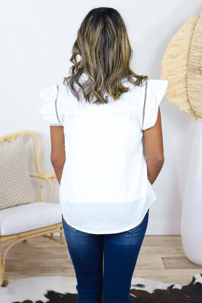 Swiss Dot Ruffle Flutter Sleeve Top