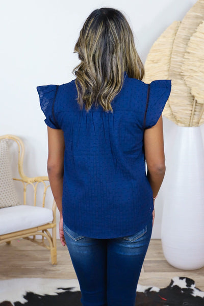 Swiss Dot Ruffle Flutter Sleeve Top