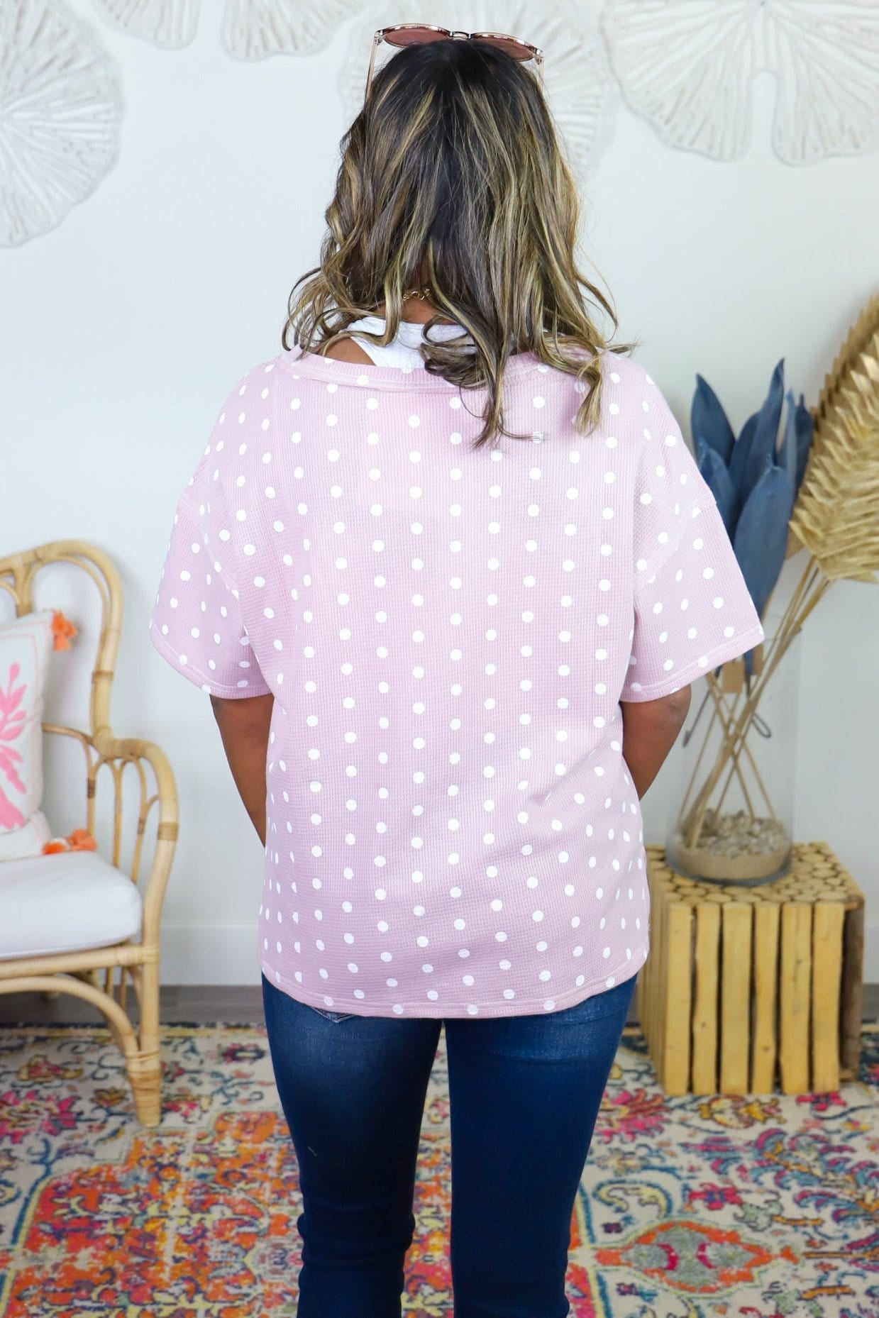 Waffle Knit Dotted Slouch Top