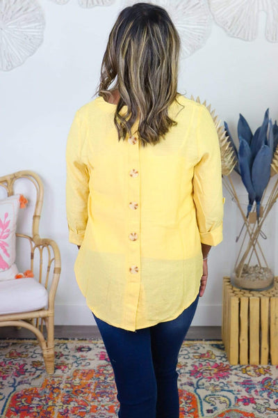 yellow 3/4 button blouse