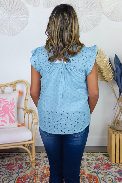 Eyelet Flutter Sleeve Top